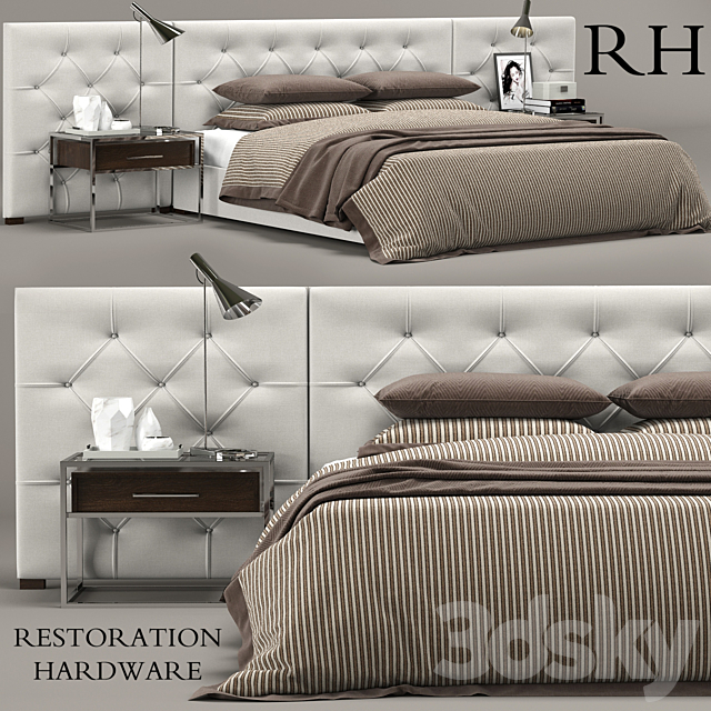 RH Modern custom diamond tufted fabric headbord bed 3DSMax File - thumbnail 1