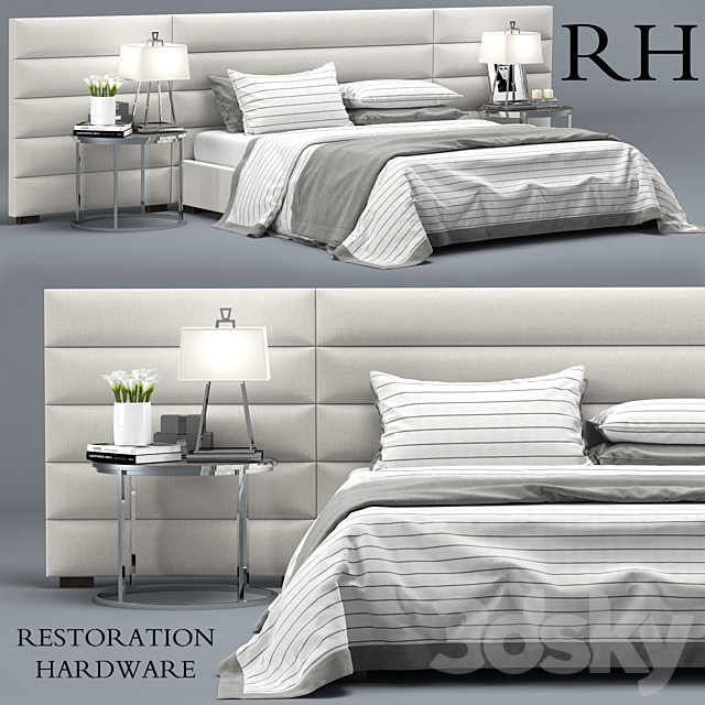 RH Modern custom horizontal channel fabric hedboard bed 3DSMax File - thumbnail 1