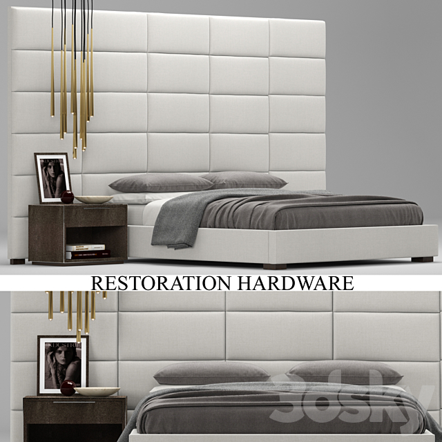 RH Modern custom rectangular channel extended headboard bed 3DSMax File - thumbnail 1