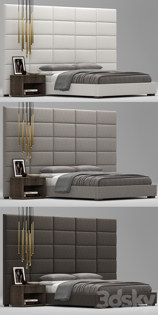 RH Modern custom rectangular channel extended headboard bed 3DSMax File - thumbnail 2