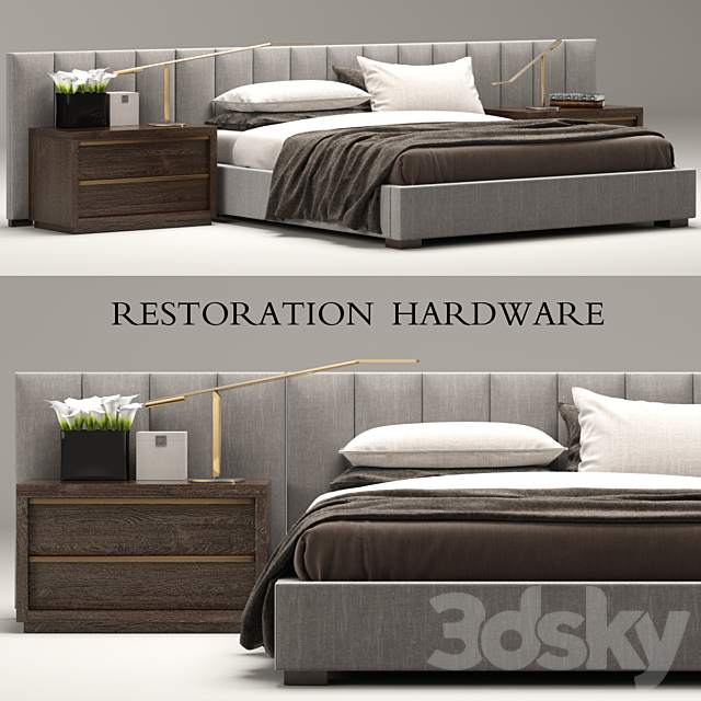 RH Modern custom vertical channel extended headboard bed 3DSMax File - thumbnail 1