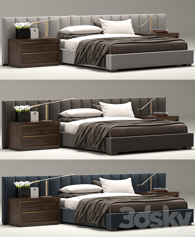 RH Modern custom vertical channel extended headboard bed 3DSMax File - thumbnail 2