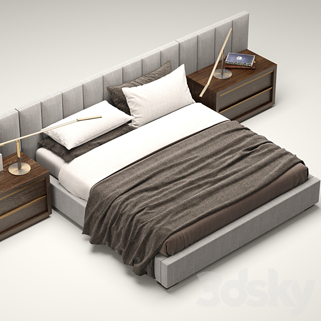 RH Modern custom vertical channel extended headboard bed 3DSMax File - thumbnail 3