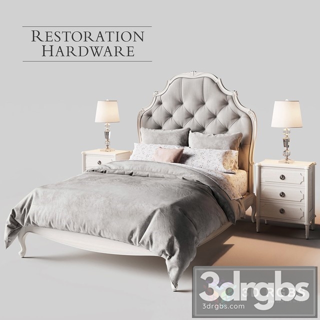 RH Paulette Tufted Bed 3dsmax Download - thumbnail 1