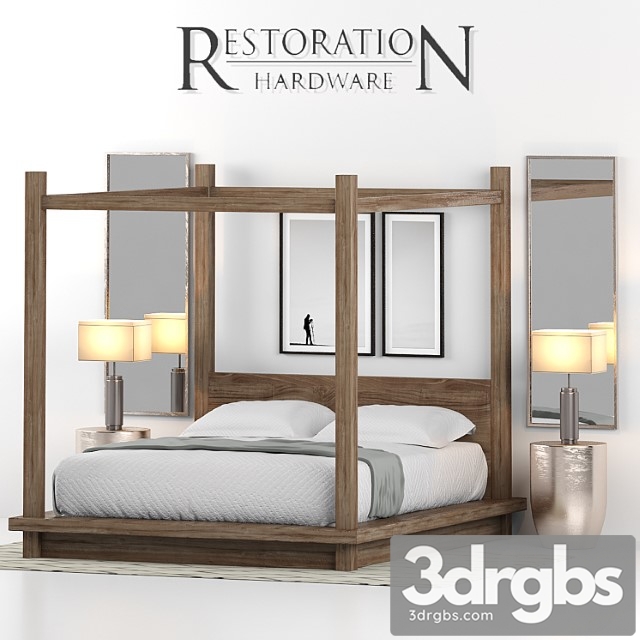 Rh reclaimed russian oak canopy bed 2 3dsmax Download - thumbnail 1