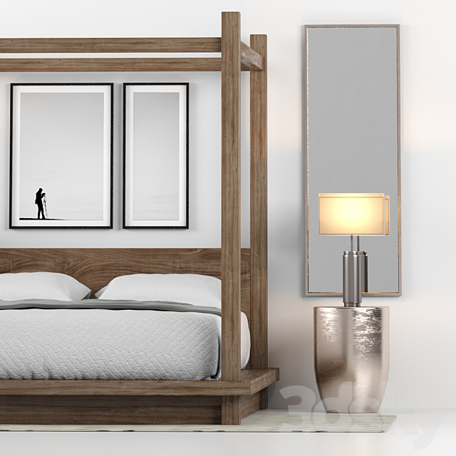 RH RECLAIMED RUSSIAN OAK CANOPY BED 3DS Max Model - thumbnail 2