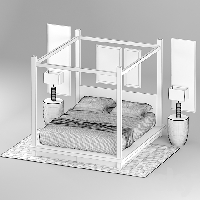 RH RECLAIMED RUSSIAN OAK CANOPY BED 3DS Max Model - thumbnail 3