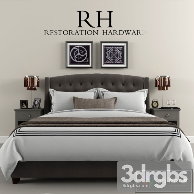 RH Warner Tufted Fabric Bed 3dsmax Download - thumbnail 1