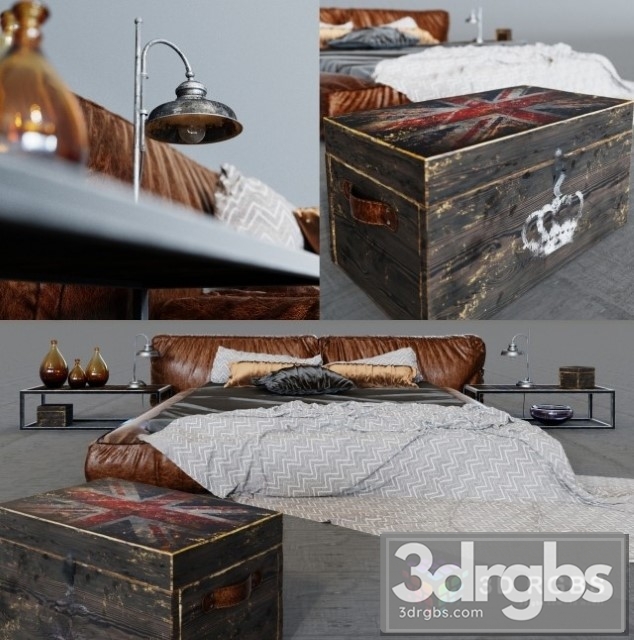 Rustic Leather Bed 3dsmax Download - thumbnail 1