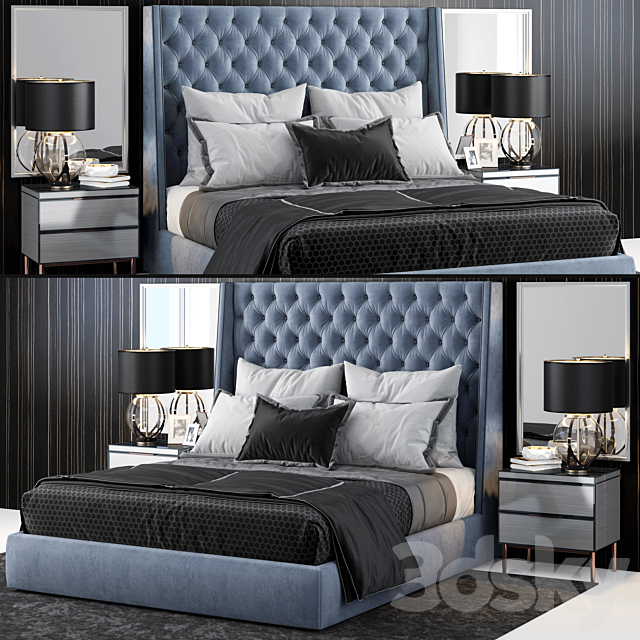 Sandringham Velvet Upholstered Winged Bed 3DSMax File - thumbnail 1