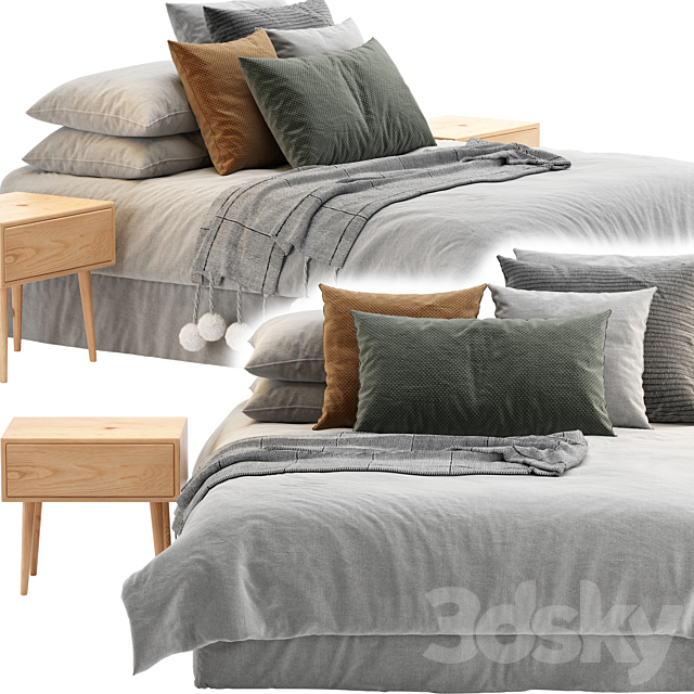 Scandinavian bed 3DS Max Model - thumbnail 2