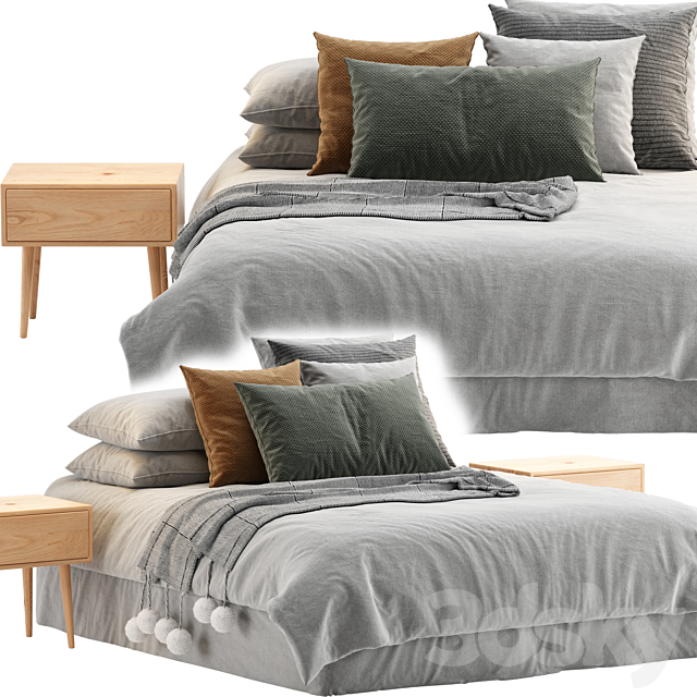 Scandinavian bed 3DS Max Model - thumbnail 3