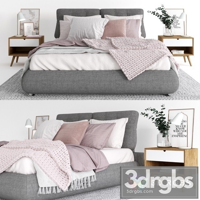 Scandinavian Bedroom Set 01 3dsmax Download - thumbnail 1