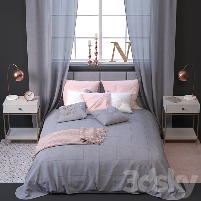 Set of bed linen with decor 3ds Max - thumbnail 1