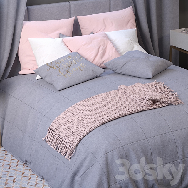 Set of bed linen with decor 3ds Max - thumbnail 2