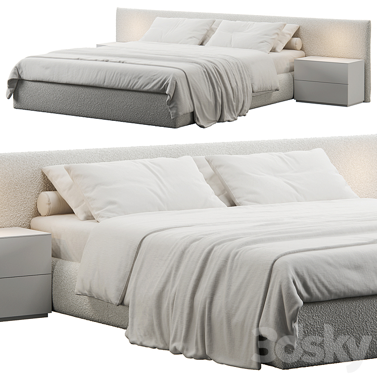 Soft Headboard Bed 3DS Max Model - thumbnail 1