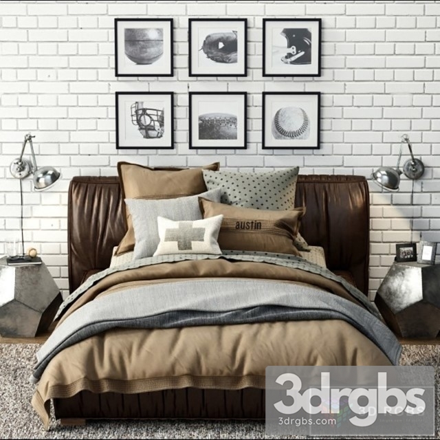 Sona Upholstered Platform Bed 3dsmax Download - thumbnail 1