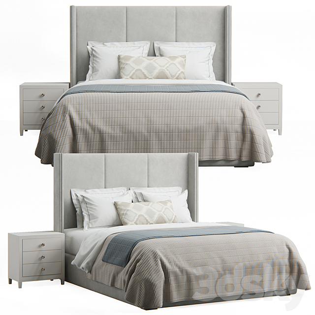 Striped Headboard Bed 3DS Max Model - thumbnail 2