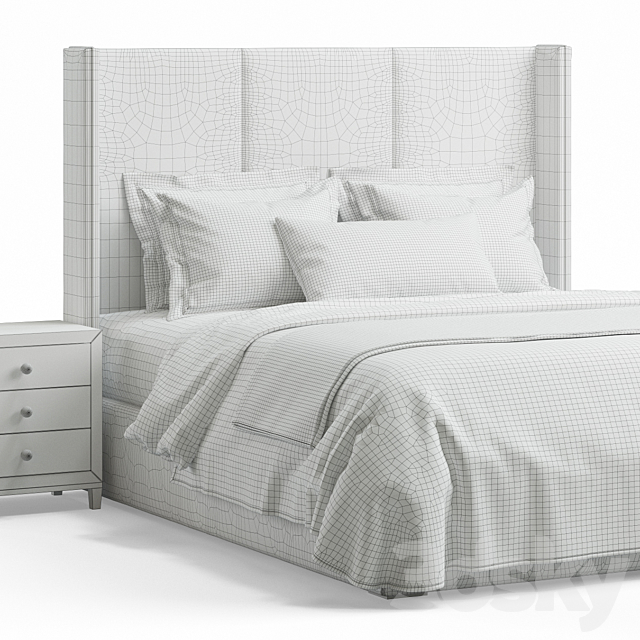 Striped Headboard Bed 3DS Max Model - thumbnail 4