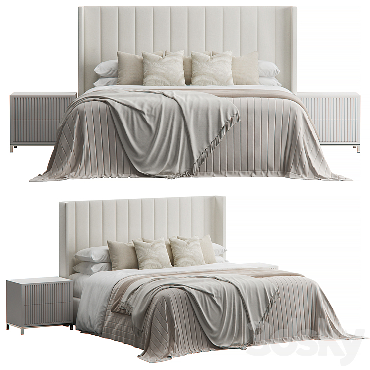 Striped Wing Upholstered Headboard bed 3DS Max Model - thumbnail 2