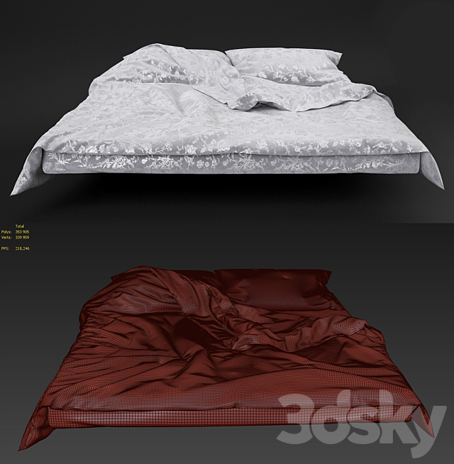 The bed linen set 3ds Max - thumbnail 1