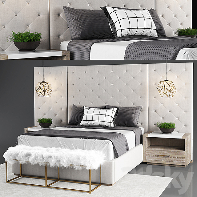 Thyne Upholstered Queen Bed With Wall Panels 3DSMax File - thumbnail 2