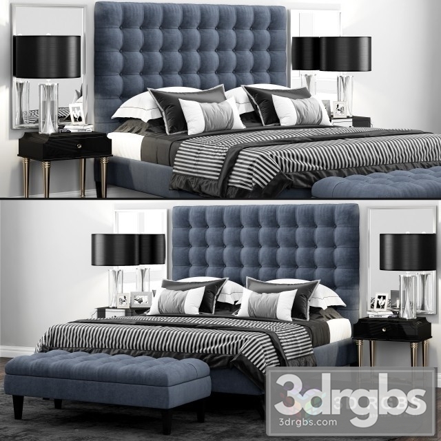 TOV Furniture Eden Grey Velvet Tufted Bed 3dsmax Download - thumbnail 1