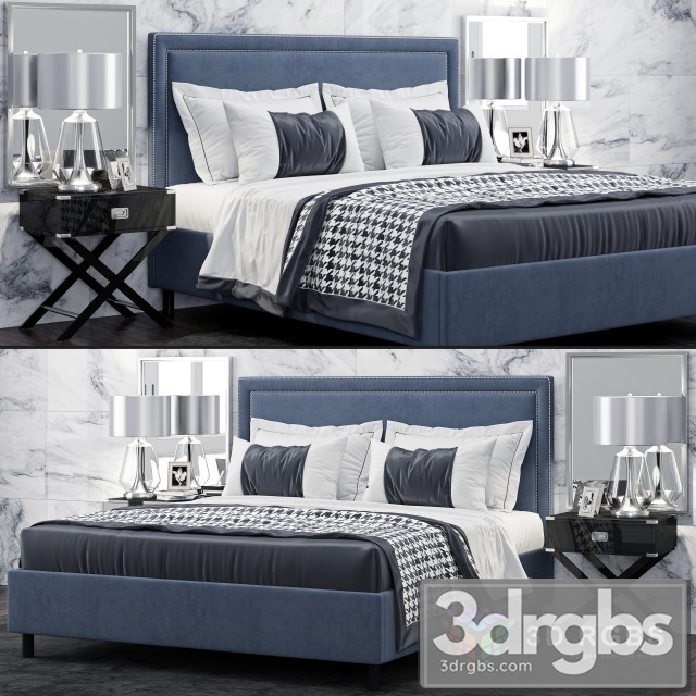 TOV Furniture Reed Navy Velvet Tufted Bed 3dsmax Download - thumbnail 1