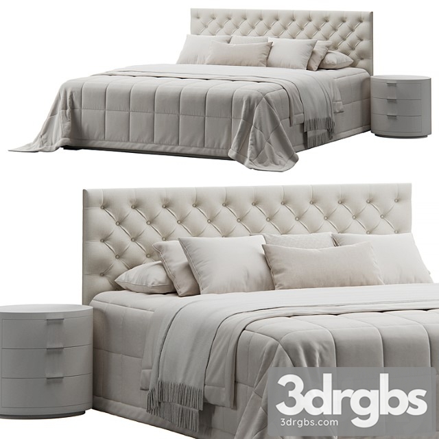 Tufted Beige Headboard Bed 3dsmax Download - thumbnail 1