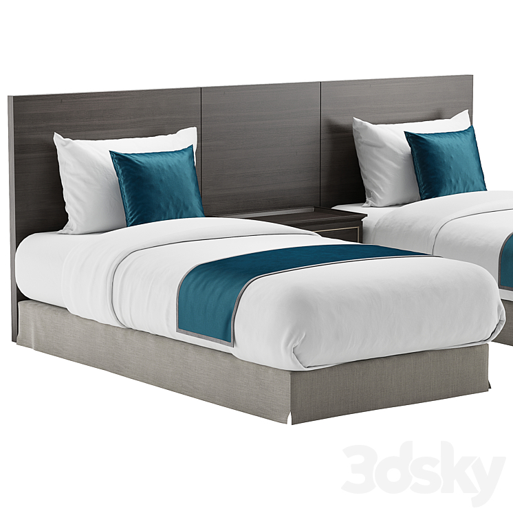 Twin bed for hotel room 2 3DS Max Model - thumbnail 2