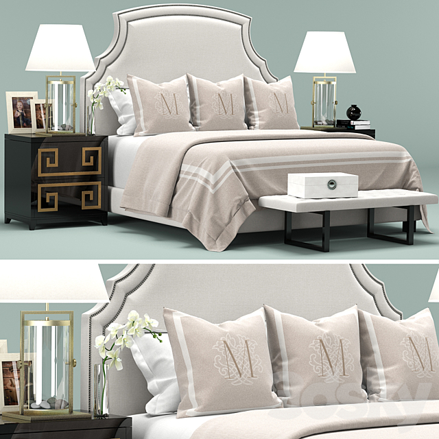 Upholstered White Headboard Bed 3DSMax File - thumbnail 1