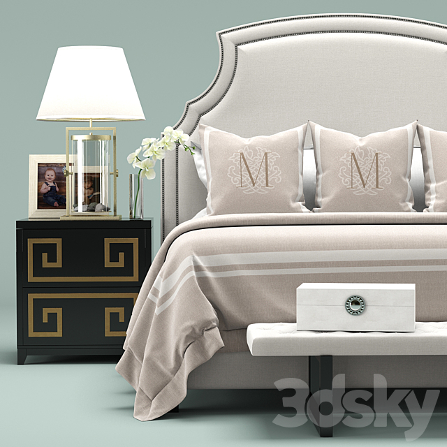 Upholstered White Headboard Bed 3DSMax File - thumbnail 2