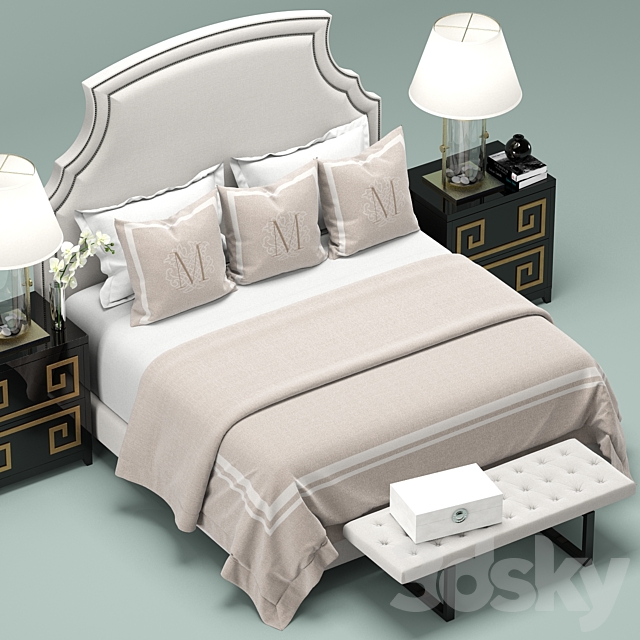 Upholstered White Headboard Bed 3DSMax File - thumbnail 3