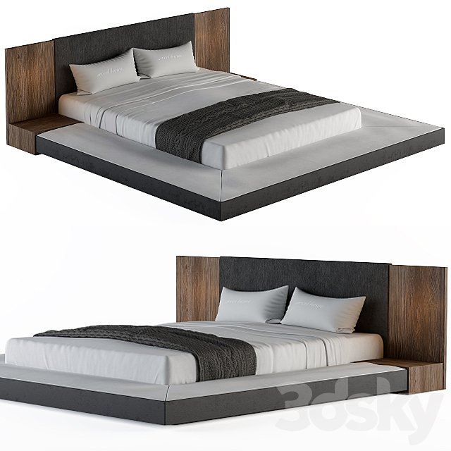 Veneer Defalco Upholstered Platform Bed 3DSMax File - thumbnail 1