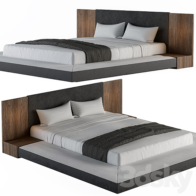 Veneer Defalco Upholstered Platform Bed 3DSMax File - thumbnail 2