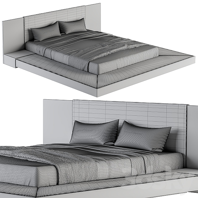 Veneer Defalco Upholstered Platform Bed 3DSMax File - thumbnail 3