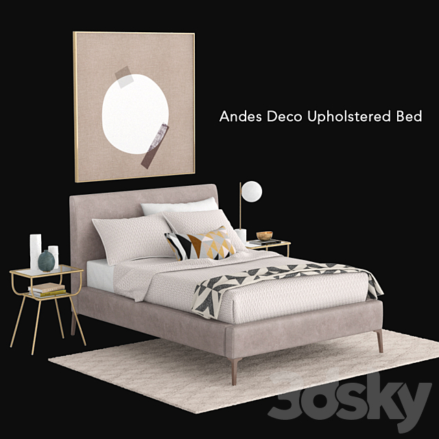 west elm Andes Deco Upholstered Bed 3DSMax File - thumbnail 1