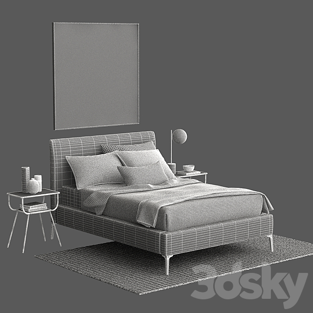 west elm Andes Deco Upholstered Bed 3DSMax File - thumbnail 3