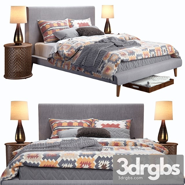 West Elm Mod Upholstered Bed 3dsmax Download - thumbnail 1