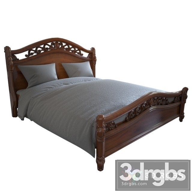 Wooden Classic Bed 3dsmax Download - thumbnail 1