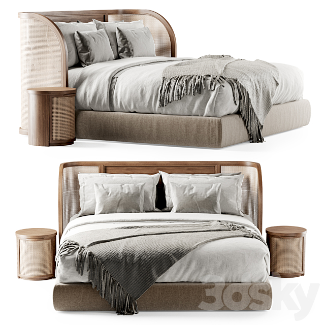 Wooden double bed DB57 _ Double bed rattan 3DSMax File - thumbnail 1