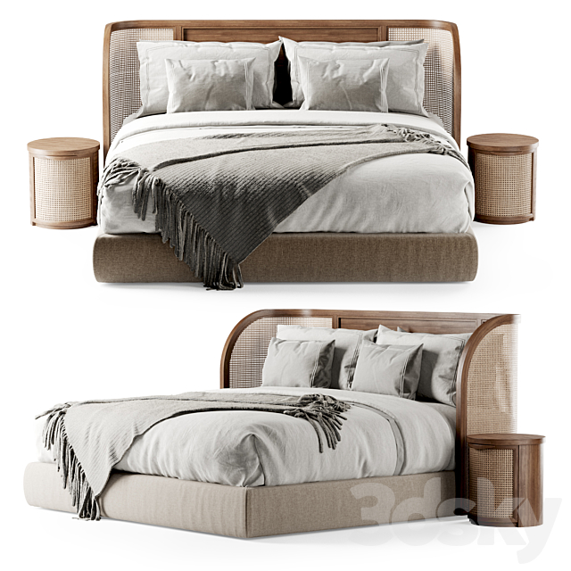 Wooden double bed DB57 _ Double bed rattan 3DSMax File - thumbnail 3