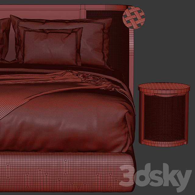 Wooden double bed DB57 _ Double bed rattan 3DSMax File - thumbnail 4