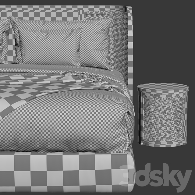 Wooden double bed DB57 _ Double bed rattan 3DSMax File - thumbnail 5