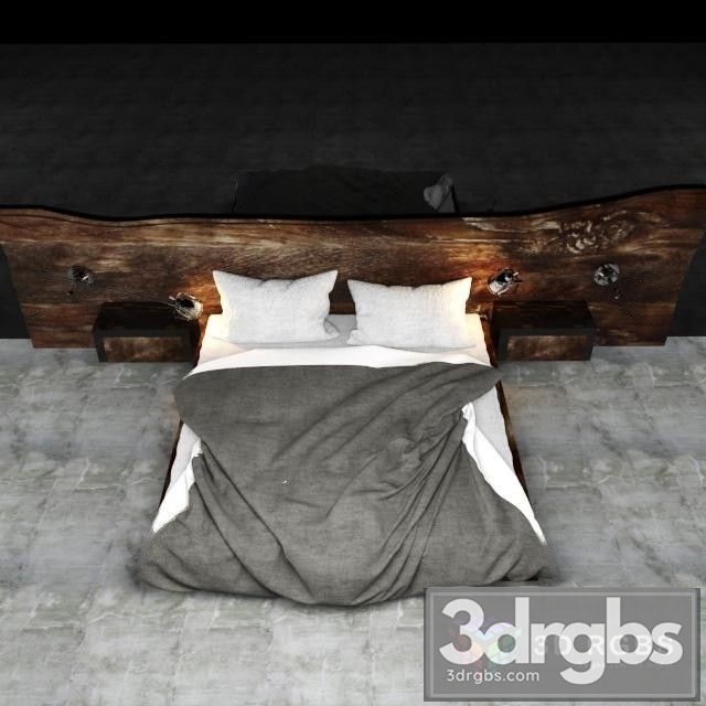 Wooden Headborad Bed 3dsmax Download - thumbnail 1