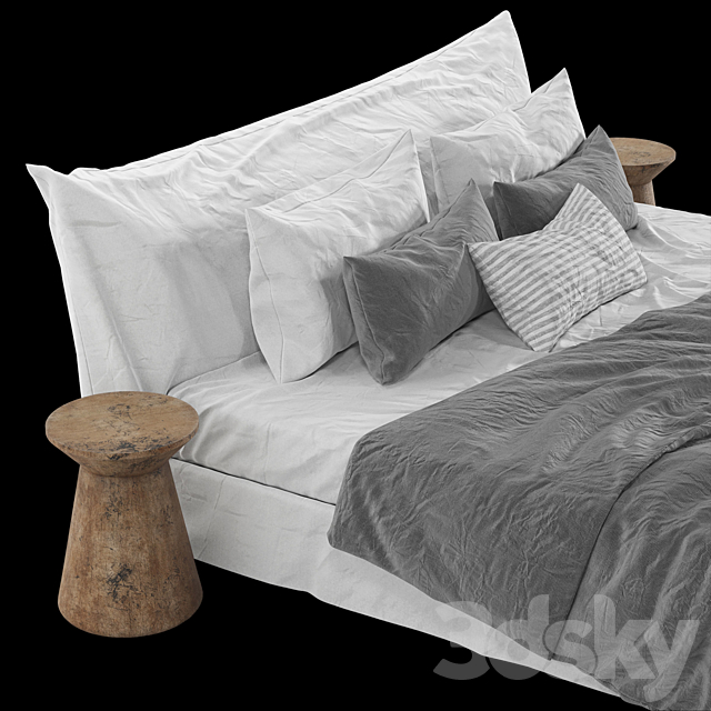 Zara Home Grey Linen Bedding on Cozy Bed 3DS Max Model - thumbnail 2