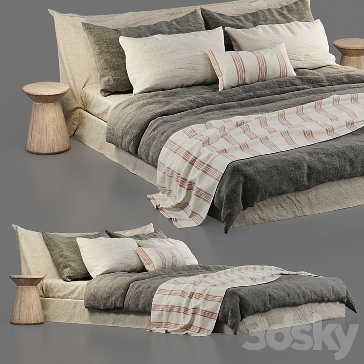 Zara Home Linen Bedding and Cozy Bed 3DS Max Model - thumbnail 1