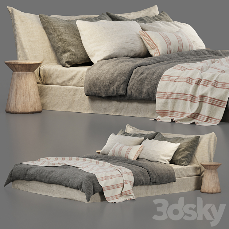 Zara Home Linen Bedding and Cozy Bed 3DS Max Model - thumbnail 2