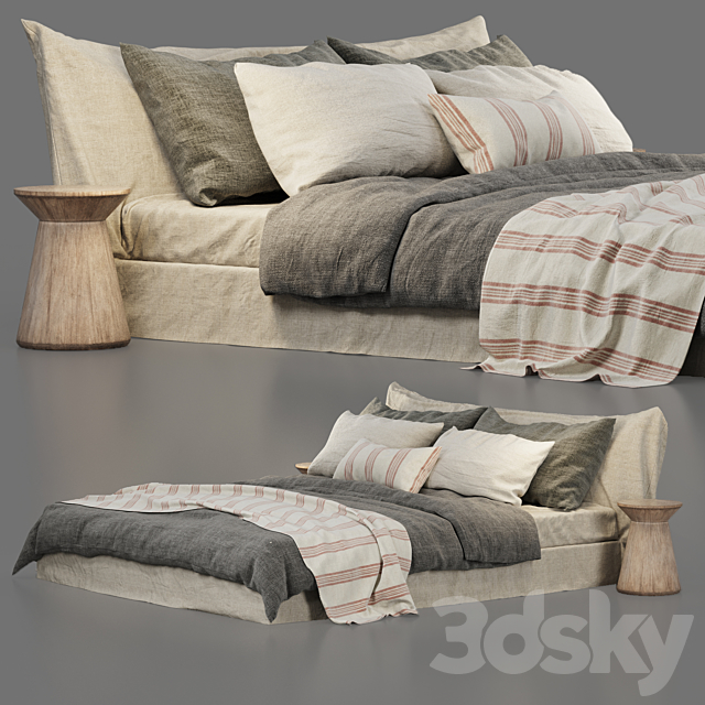 Zara Home Linen Bedding and Cozy Bed 3DSMax File - thumbnail 2