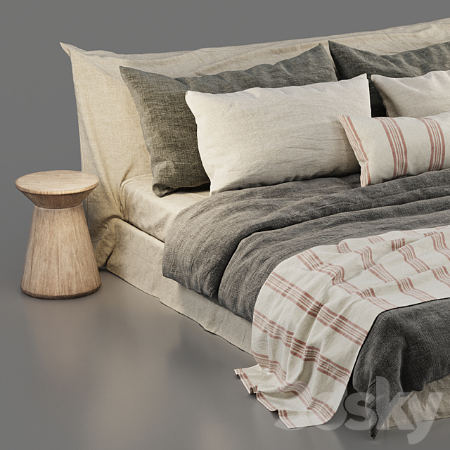 Zara Home Linen Bedding and Cozy Bed 3DSMax File - thumbnail 3